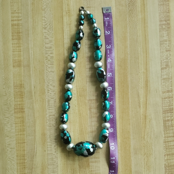 Blue Marbled Bead Necklace - Picture 4 of 4
